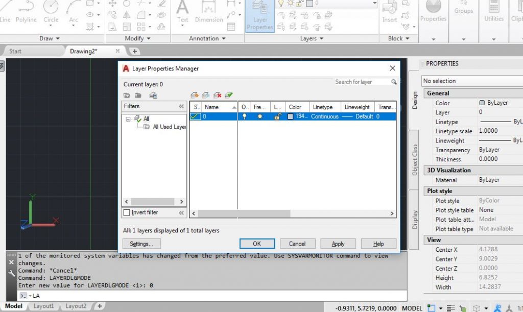 Set LAYERDLGMODE to 0 – Layer Dialogue Box  - AutoCAD Commands to Speed Up Your Performance.